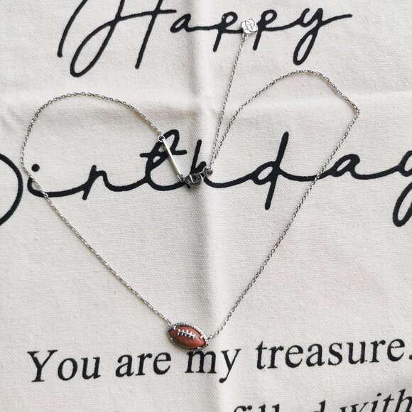 Kendra Scott Short Pendant Necklace - Football - Orange Goldstone Silver - Picture 2 of 4